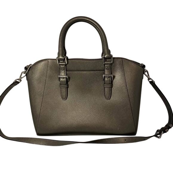 Michael Kors Ciara Gray Metallic Large Satchel Handbag - Picture 5 of 9
